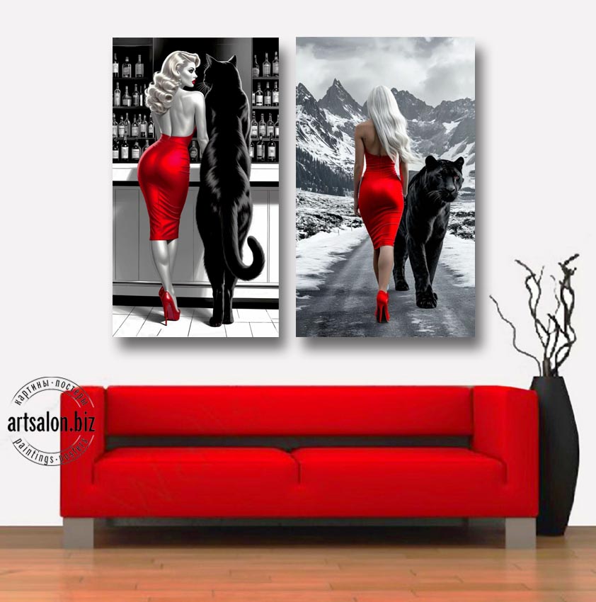 woman-and-pantera-modern-art-print-60x100-cm